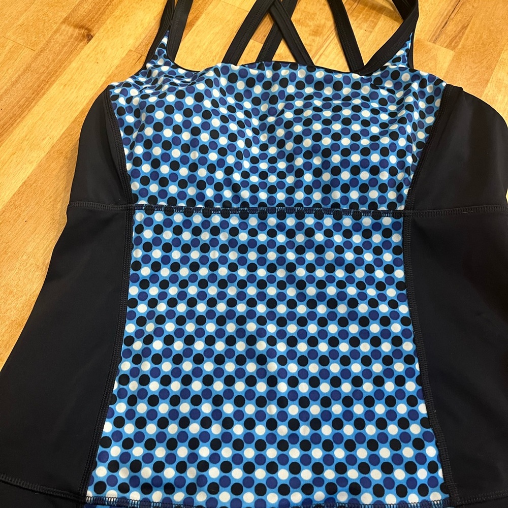 Lands' End Black and Blue Polka Dot tankini top size 8